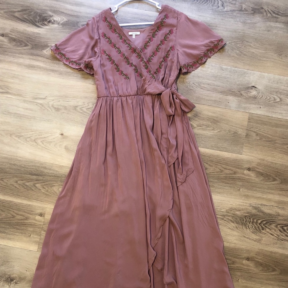 Piper & Scoot Mauve Embroidered Wrap Maxi Dress